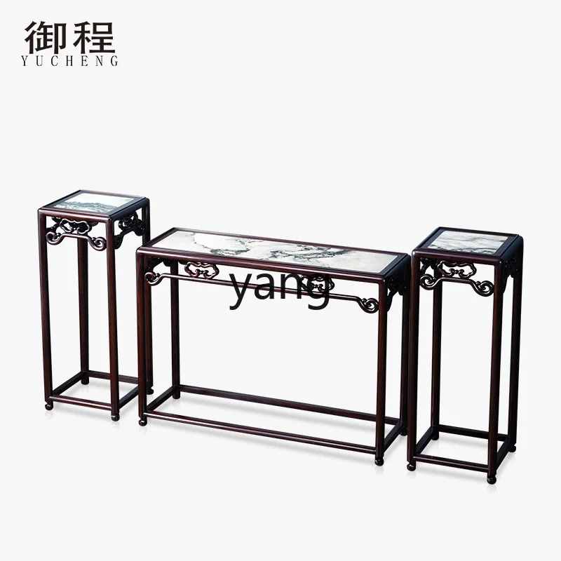 

LH new Chinese flower stand living room rectangular marble solid wood strip case flower combination