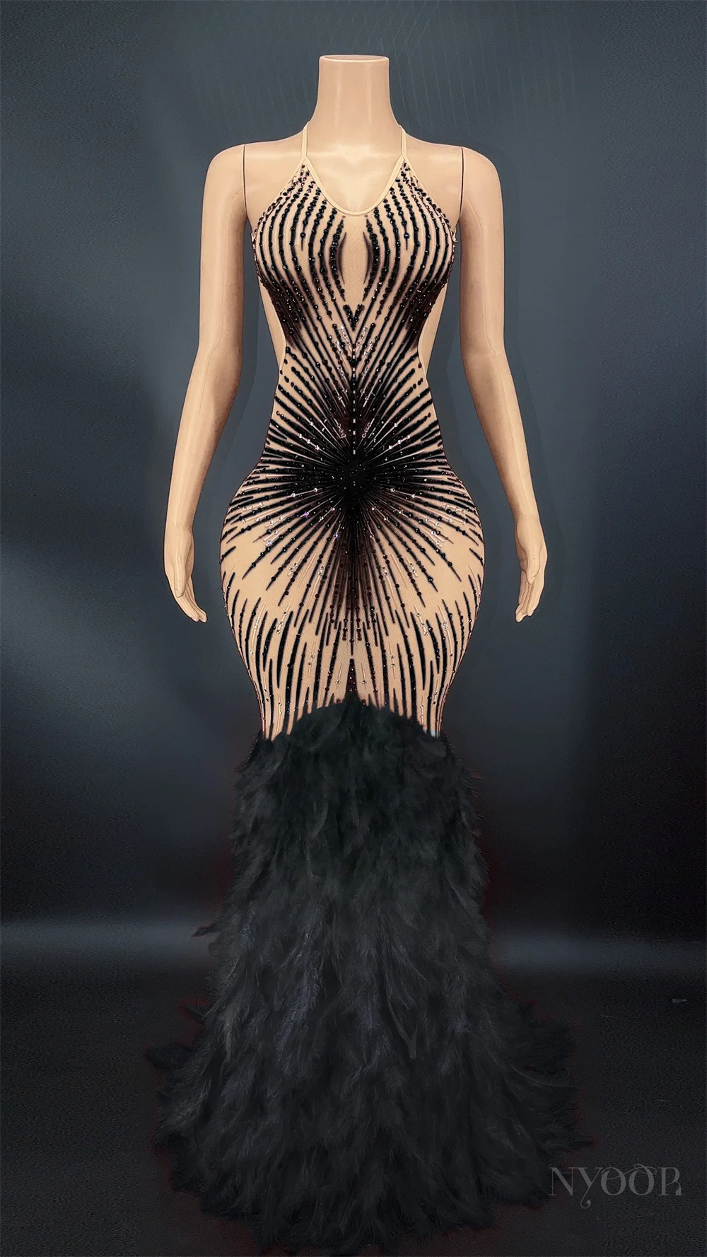 8 kolorów nowe świecące cyrkonie seksowna długa sukienka z piórami świętuj urodziny kostium imprezowy występ piosenkarza strój sceniczny