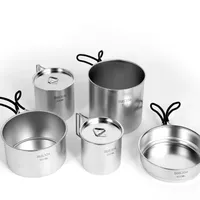 5pcs Outdoor Camping 304 Stainless Steel Set Pot Camping Cooker Water Cup Frying Pan Portable Tableware Overlapping Set