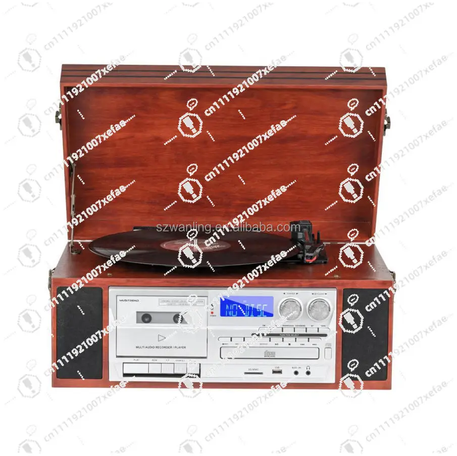 New wooden vinyl player USB CD AM FM radio, Bluetooth vinyl player with speakers