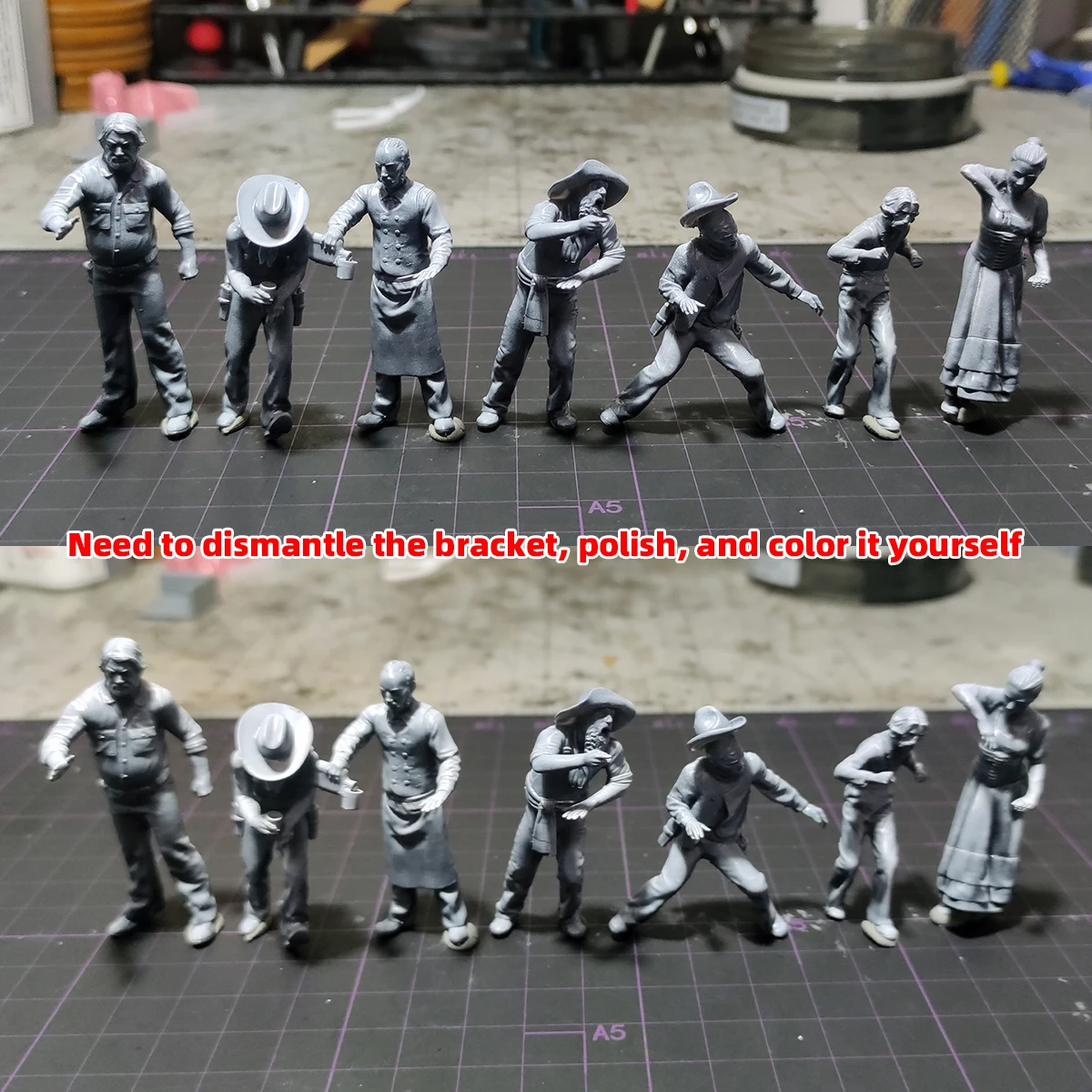 1/35 1/43 1/48 1/64 1/72 1/87 Modellbausatz 3D Harz Miniatur-Soldatenfiguren Diorama Unbemalte Wildwest-Saloon-Cowboys DIY – Detail 2