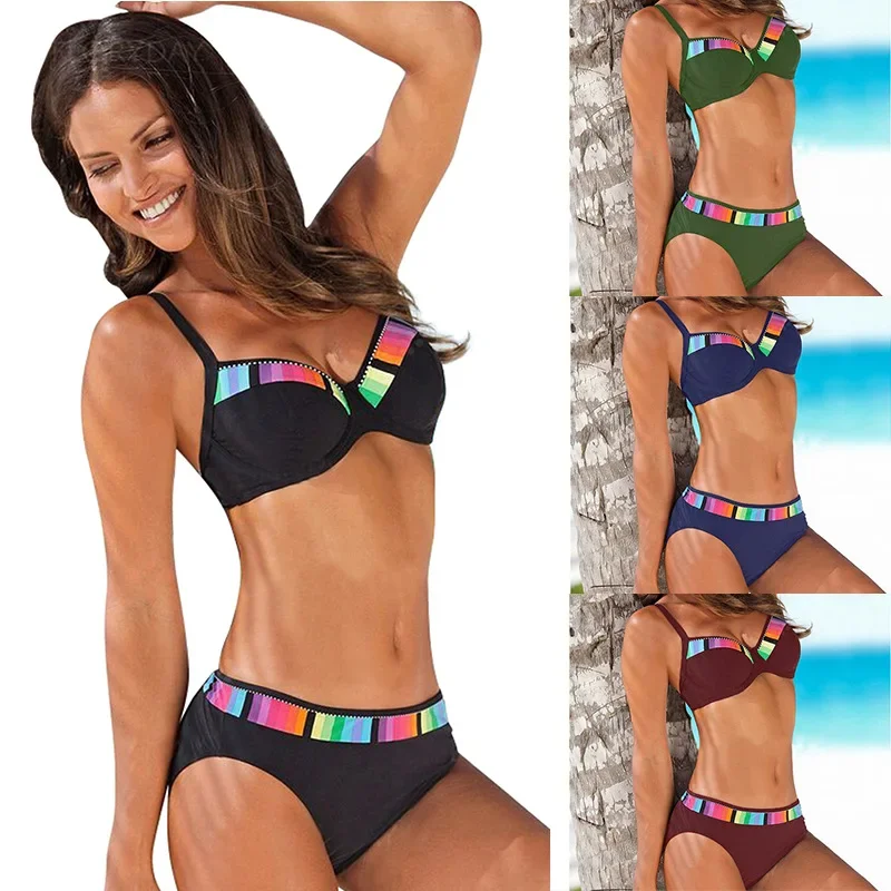 Sexy 2022 Black Bikini Set Swimwear Women Print Swimsuit Push Up Polka Dots Bathing Suit Beachwear Biquini 3XL
