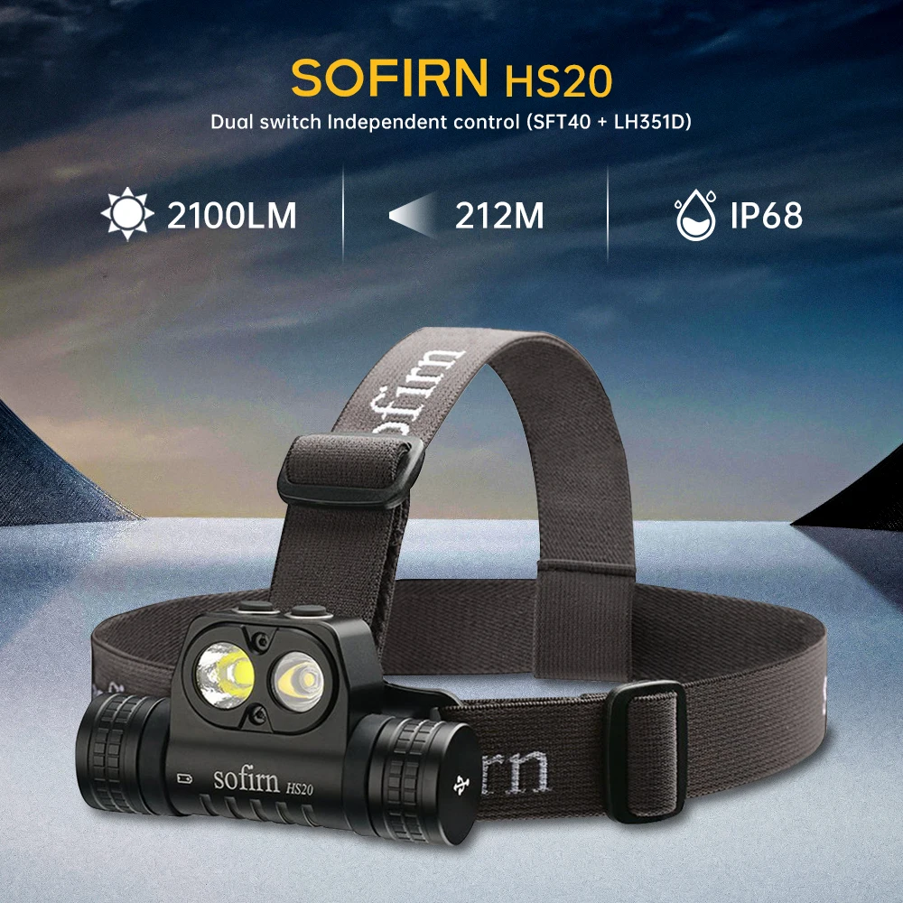 Sofirn HS20 XHP50.2 LED Headlamp 2700lm Rechargeable USB C Flashlight Powerful Head Lamp Floodlight & Spotlight