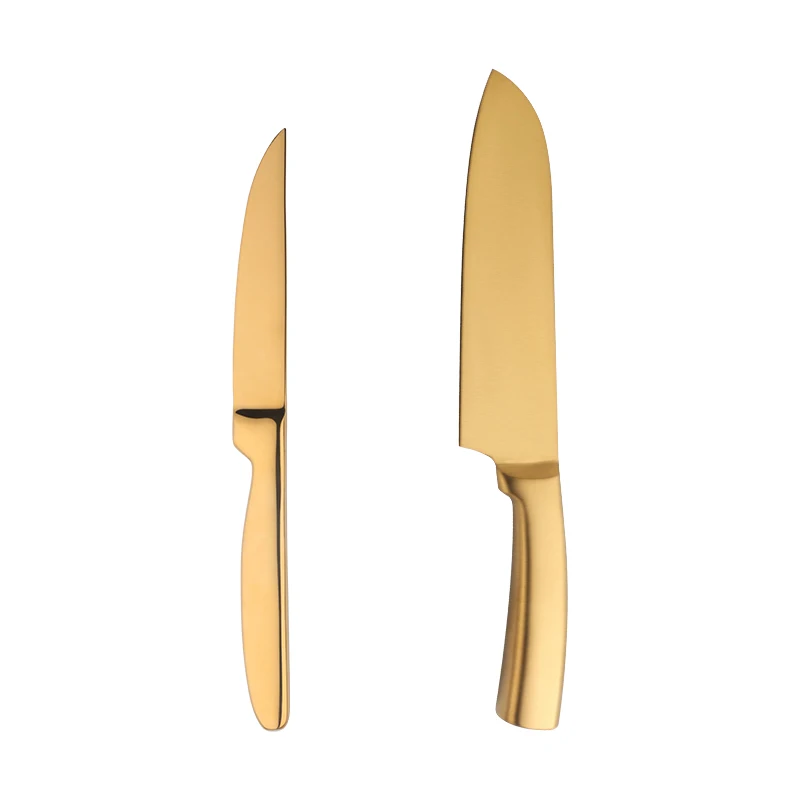 2Pcs Kitchen Knives Set BBQ Knife Fruit Cutter Slicer Stainless Steel Gold Cutlery Sharp Meat Fish Knife Cooking Tools OEM Logo