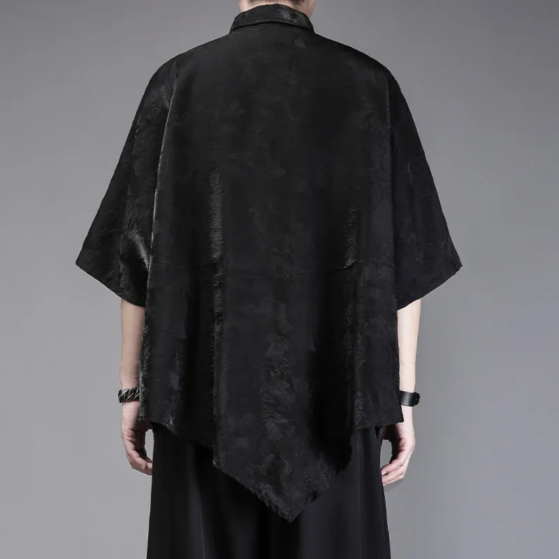 WVGA Summer New Men's Dark Style Patterns Draped Trendy Half Sleeved Shirts Niche Chic Casual Loose Personalized Tops Ins W26591