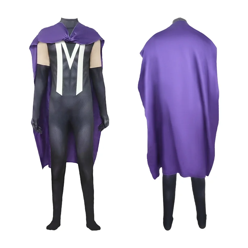 Men Magneto Costume Max Eisenhardt Cosplay Superhero Bodysuit Cloak Jumpsuits ADULT Halloween Party Zenti Cape