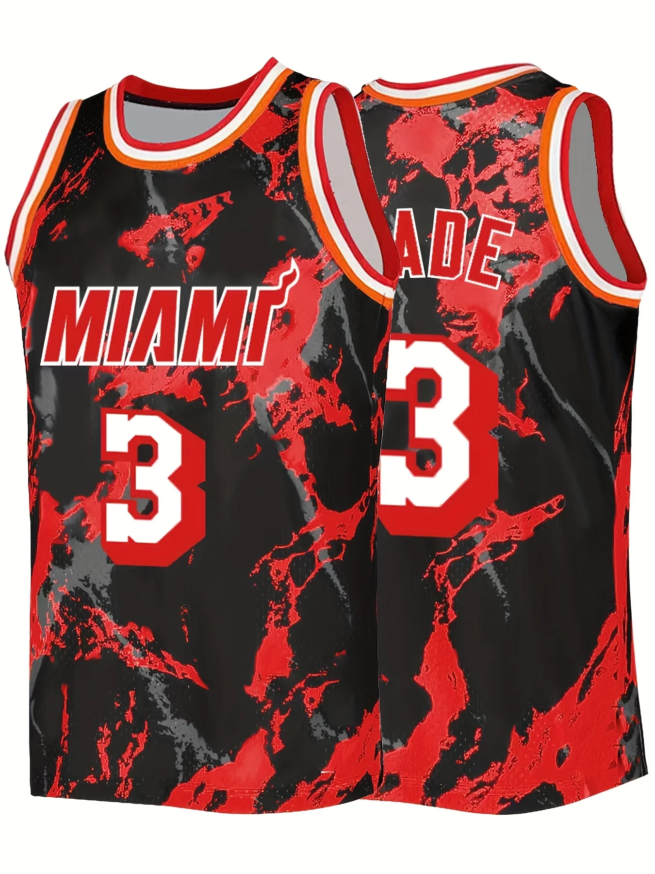 Camiseta de baloncesto Miami Heat "Wade 3", negra con estampado de salpicaduras rojas, elegante camiseta para fanáticos del baloncesto, traje para padres e hijos