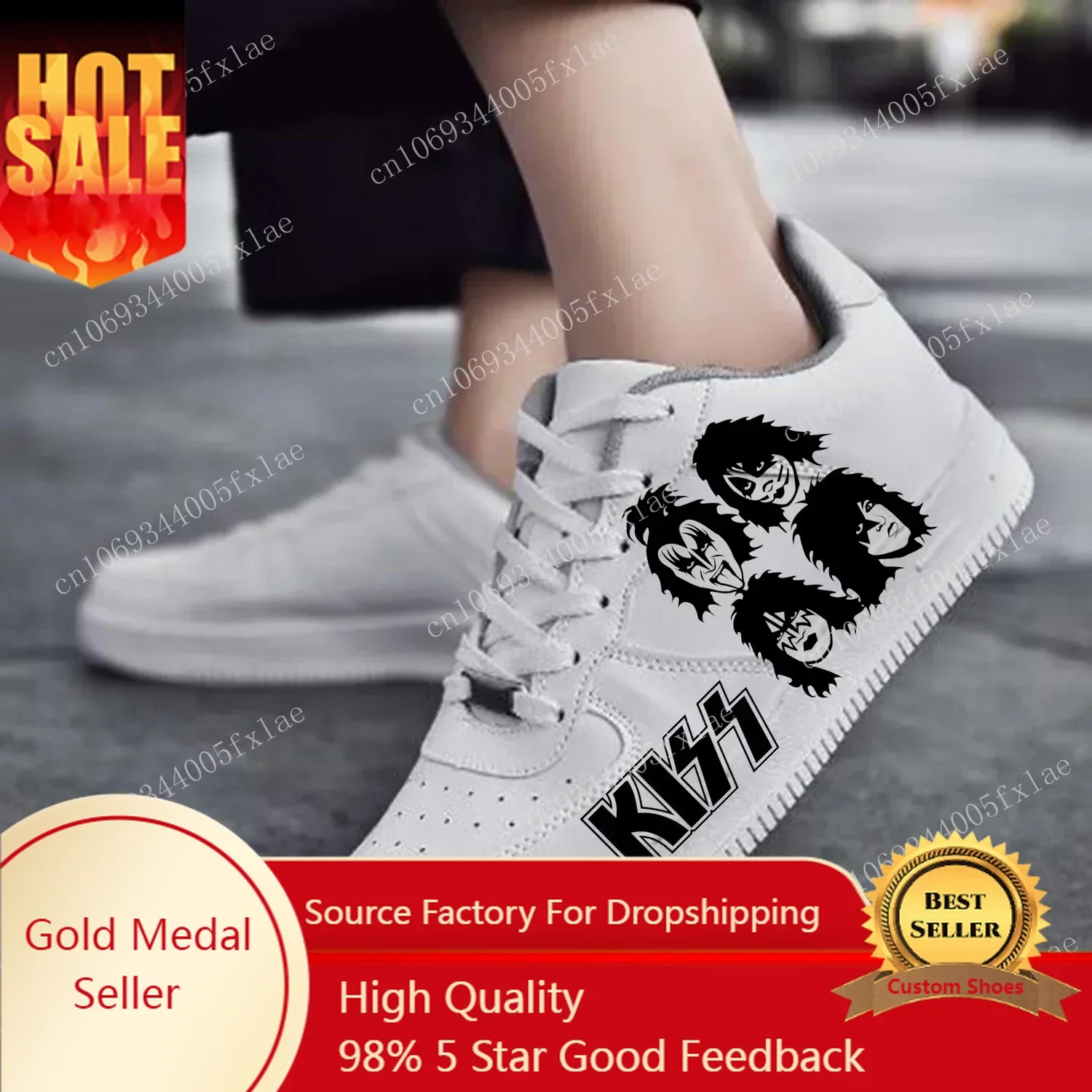 

Kiss Band AF Basketball Mens Womens Sports Running High Quality Flats Force Sneakers Lace Up Mesh Customized Made Shoe White