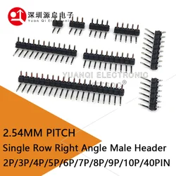 10PCS 1X2/3/4/5/6/7/8/9/10/20/40 PIN Single Row Right Angle MALE PIN HEADER 2.54MM PITCH Strip Connector Socket 3p/4p/6p/8p/10P