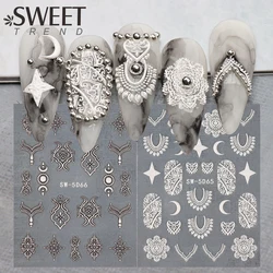 5D Acrylic Nail Stickers Filigree Flower Lace Engraved Sliders for Nails Decor Necklace Wave Moon Elegant Manicure Decals SW-5D