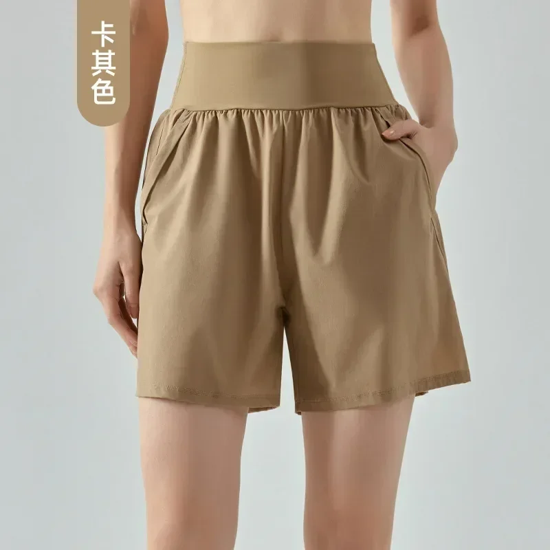 Short de sport taille haute à double poches pour femme, pantalon de course et de fitness, short de yoga à séchage rapide, loisirs d'été, L