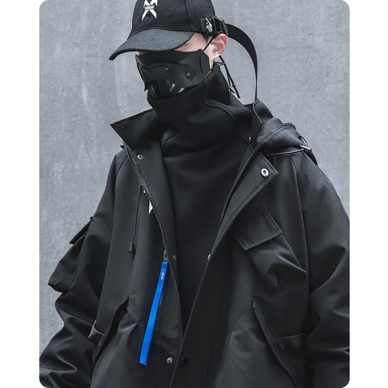 Functional Style Stand Collar Hooded Stormsuit Loose Retro Highstreet Unisex Men\'S Clothes Harajuku Oversize Streetwear Lovers