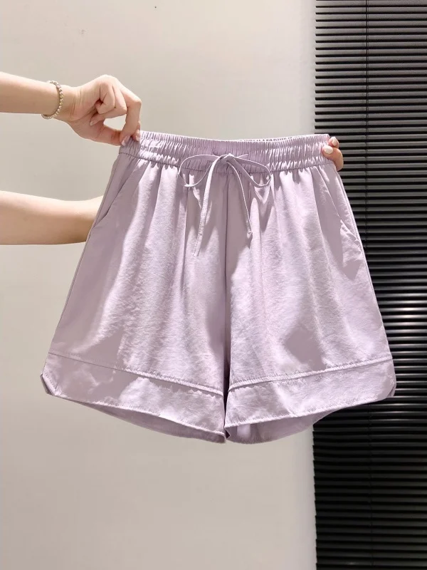Quick Dry Sporty Women's Shorts Thin Elastic Waist Loose Fit High Waist Commute Friendly Summer Wide Leg Pants