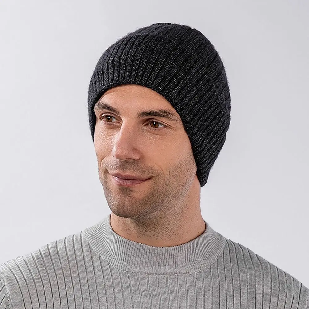 

Fashion Wool Knitted Hat Thickened Winter Warm Mosque Hats Solid Color Skull Cap for Male Female