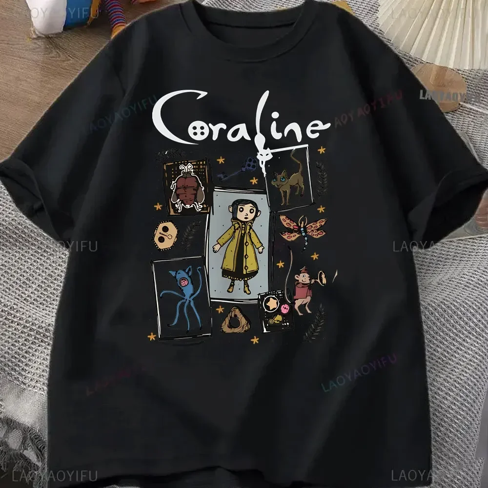 Coraline Shirt Halloween Coraline Shirt Spooky Best for Coraline Movie Vintage Retro Horror Graphic Print Adult Tee Cotton Shirt