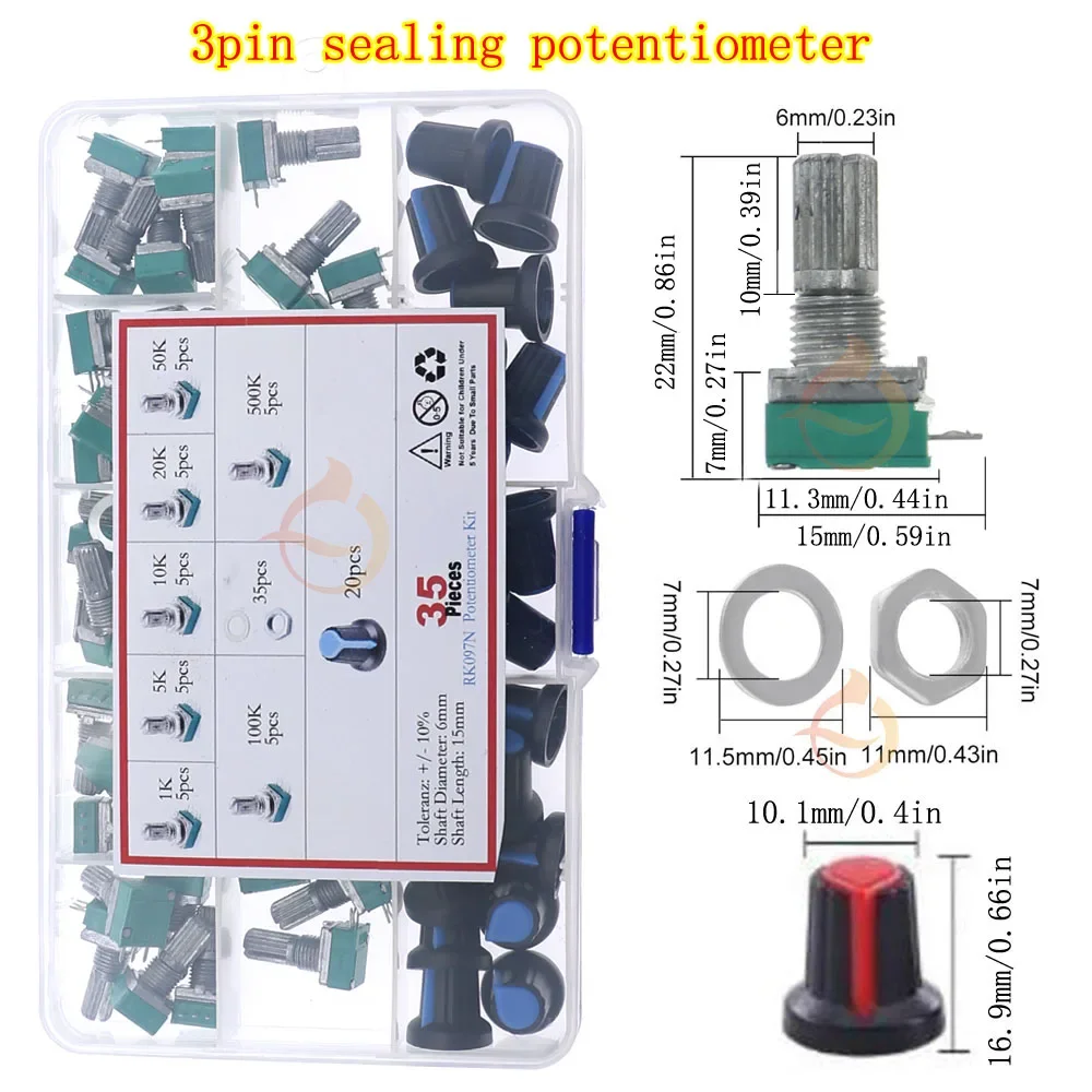 3Pin 5Pin 6Pin Single Dual Potentiometer Kit B1K 2K 5K10K 20K 50K 100K 250K 500K 1M