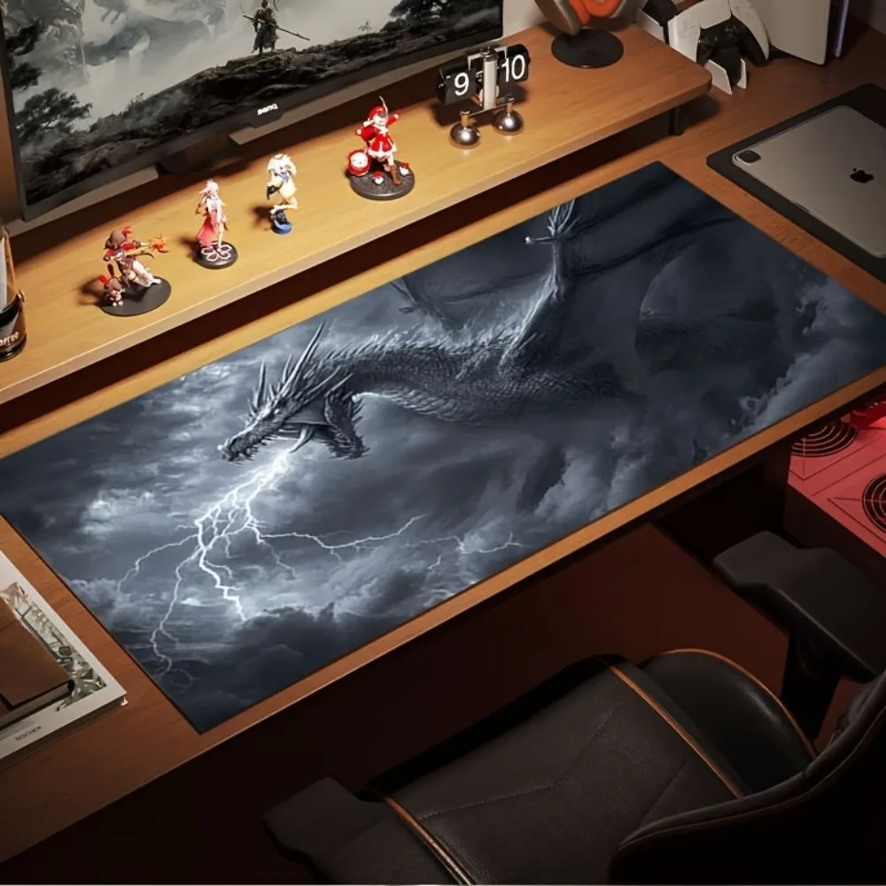 Silver-gray dragon cloud-intersecting illustration durable table mat desk accessories desk organizers and trays tapis de souris