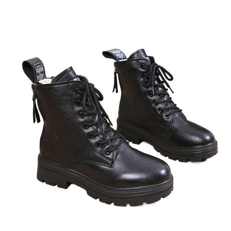 2026 Women Fashion Motorcycle Ankle Boots Wedges Female Lace Up Platforms Black Leather Oxford Shoes Botas Mujer Plus Size 35-40