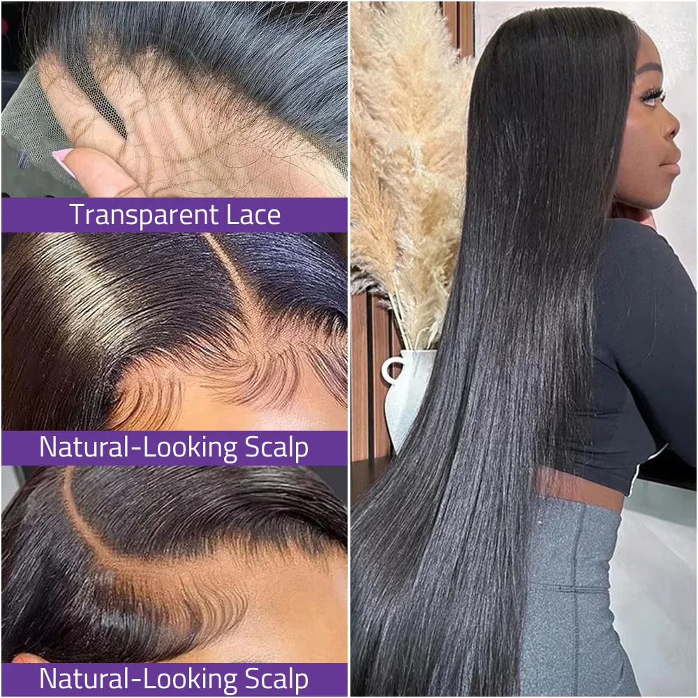 باروكة شعر بشري مفرود بطول 38 بوصة، شعر ريمي برازيلي بلون طبيعي 13 × 4 باروكة أمامية من الدانتيل، شعر مستعار دانتيل شفاف عالي الدقة 13 × 6 و 360 درجة.