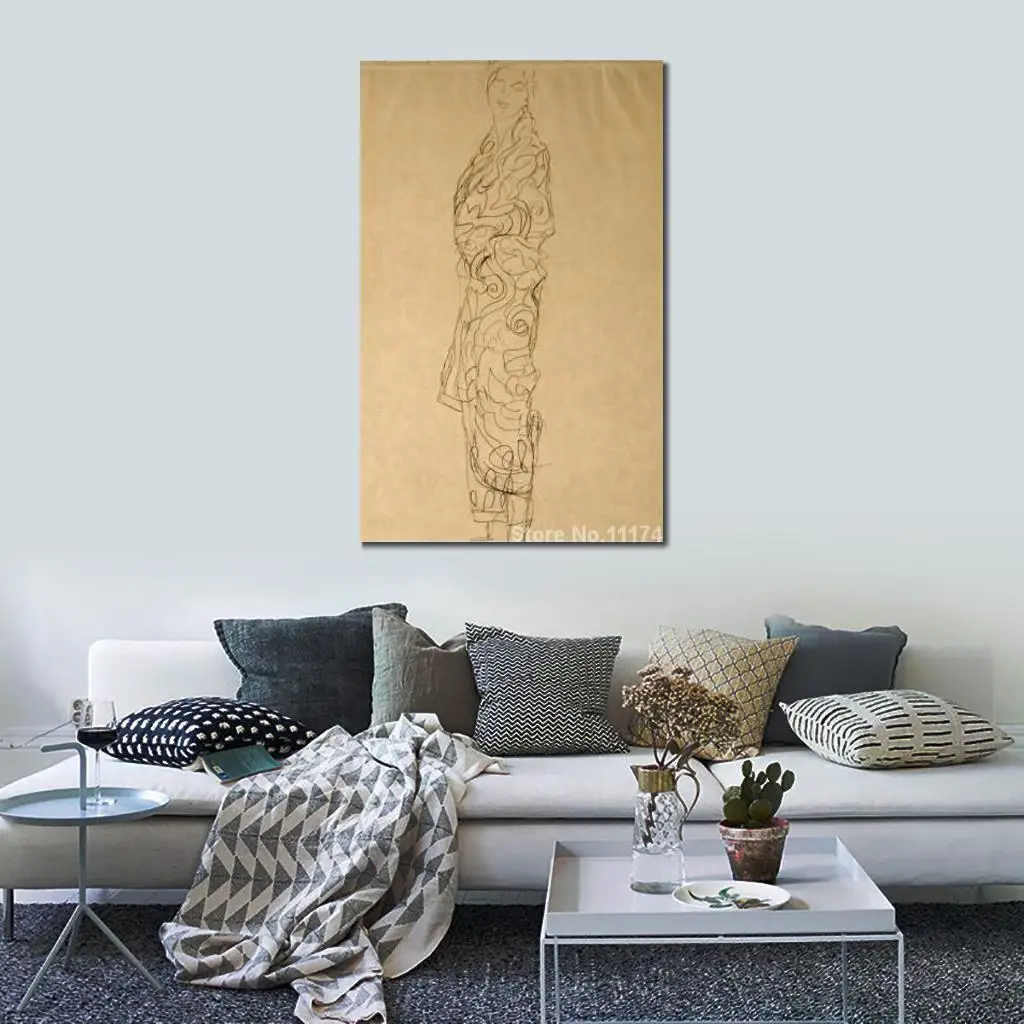 

Portrait Paintings Woman in A Kimono Gustav Klimt Art Oil on Canvas High Quality Hand Painted