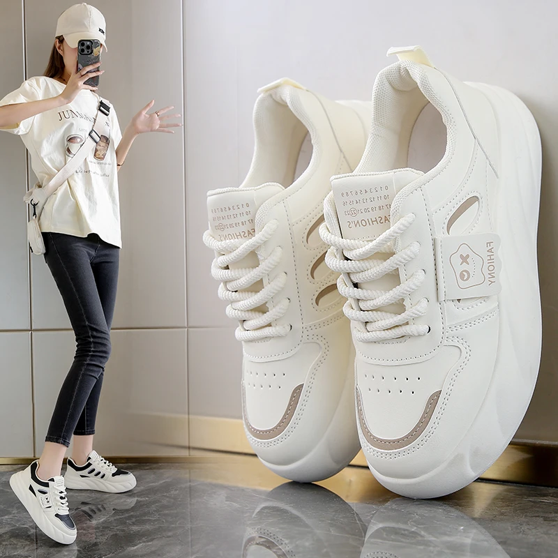 Sneakers Chunky Women Vulcanized Shoes Sneakers Boots White Platform Shoes Heel Lace Up Shoes for Women Femmes