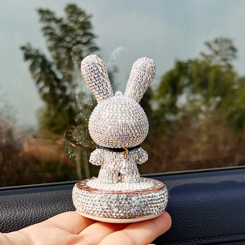 Car Dashboard Toys Diamond Rabbit Decoration For Car Ornaments Cute Dolls Toys In Perfume Car Balcony Decor Figure