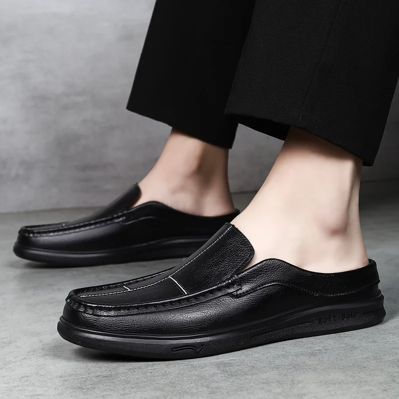 

Summer Men New Fashionable Half Slippers Exquisite Stitching Flat Bottom Non Slip Breathable Daily Commuter Large Size (38-50)
