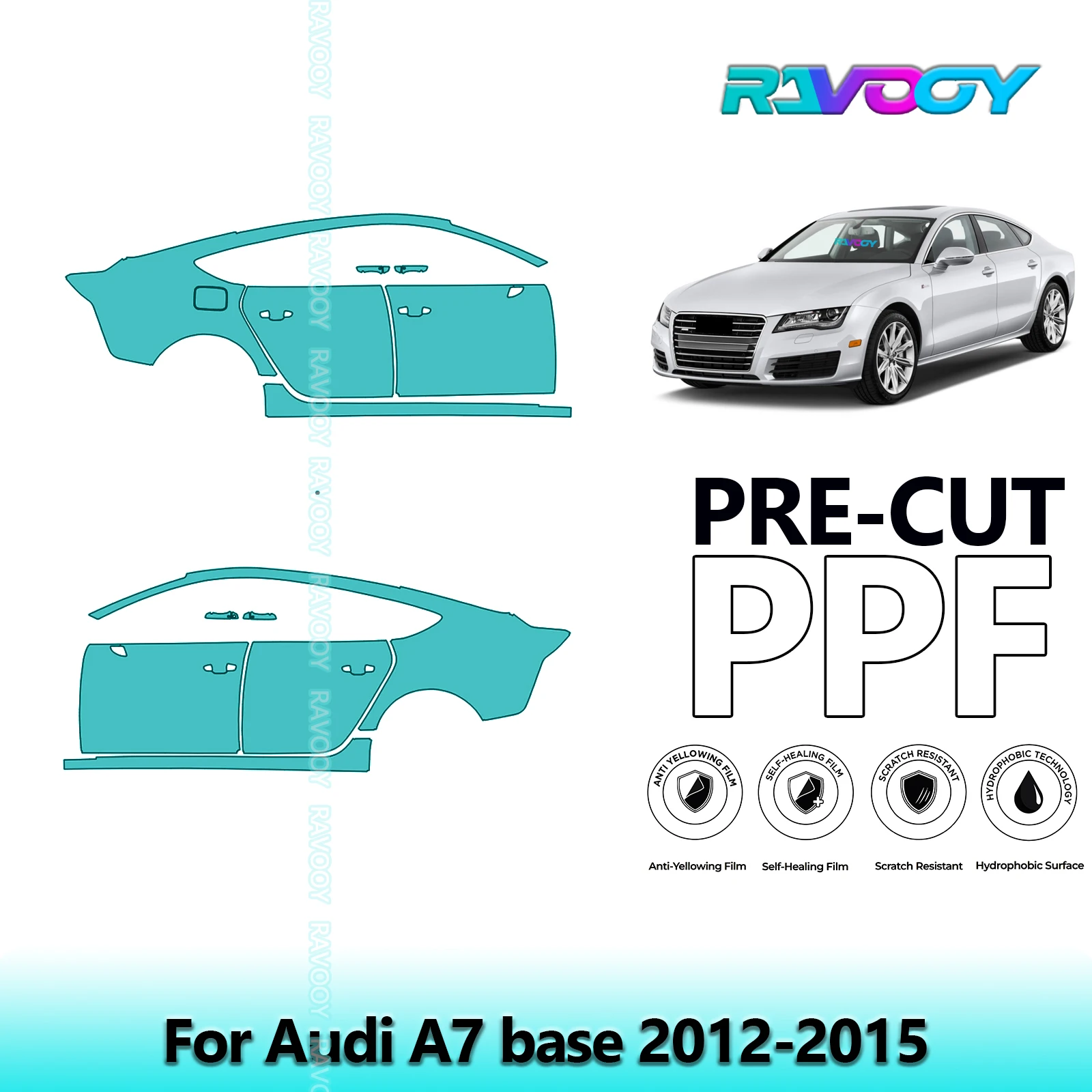 

For Audi A7 base 2012-2015 8.5mil Clear Matte Pre-Cut PPF Door & A/B Pillar Kit TPU Paint Protection Film Set