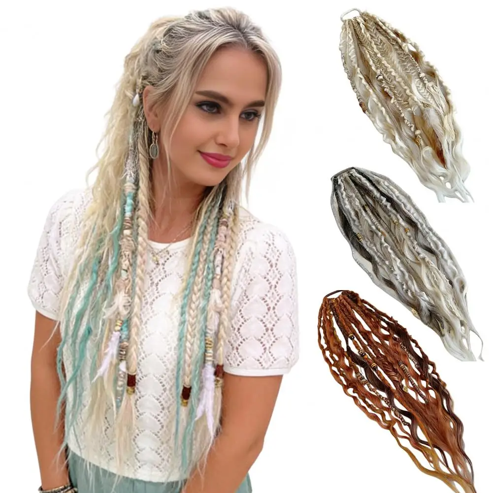 Beaded Ponytail Extension Boho Braided Ponytail Extension with Hair Tie Lightweight Hand-braided Braids Viking for Women
