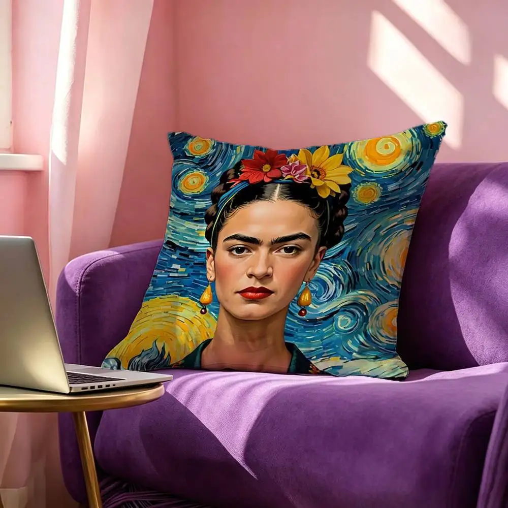 F-Frida Kahlo A-Artwork Portrait  Square Double-Sided printed Pillow Case Bedroom Bedside Pillow Sofa Cushion Cover