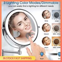 AA05 2Pcs Wall Mounted Vanity Bathroom Bath Makeup Mirror With LED Swivel Folding Lighted 1X/5X Magnification Cosmetic Mirror