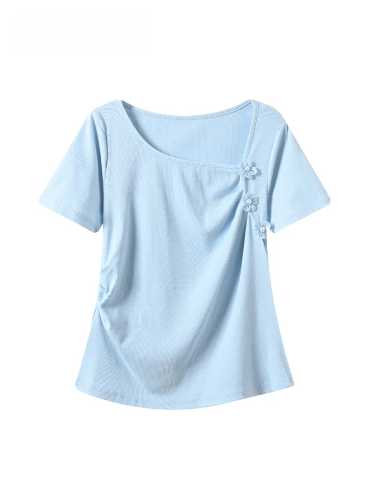 

plus Size Women's Short Sleeve T-Shirt Summer New Style Cara CLUB Design Sensation 3D Meat Conceal Slimming Top Trendy