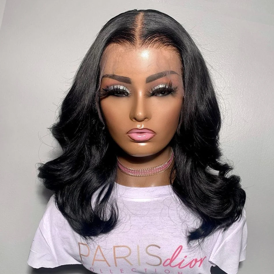 Luvin Hair Glueless Short Wavy Human Hair Wigs Pre Plucked 14 Inch 13x6 Body Wave HD Lace Front Wigs Human Hair for Black Women