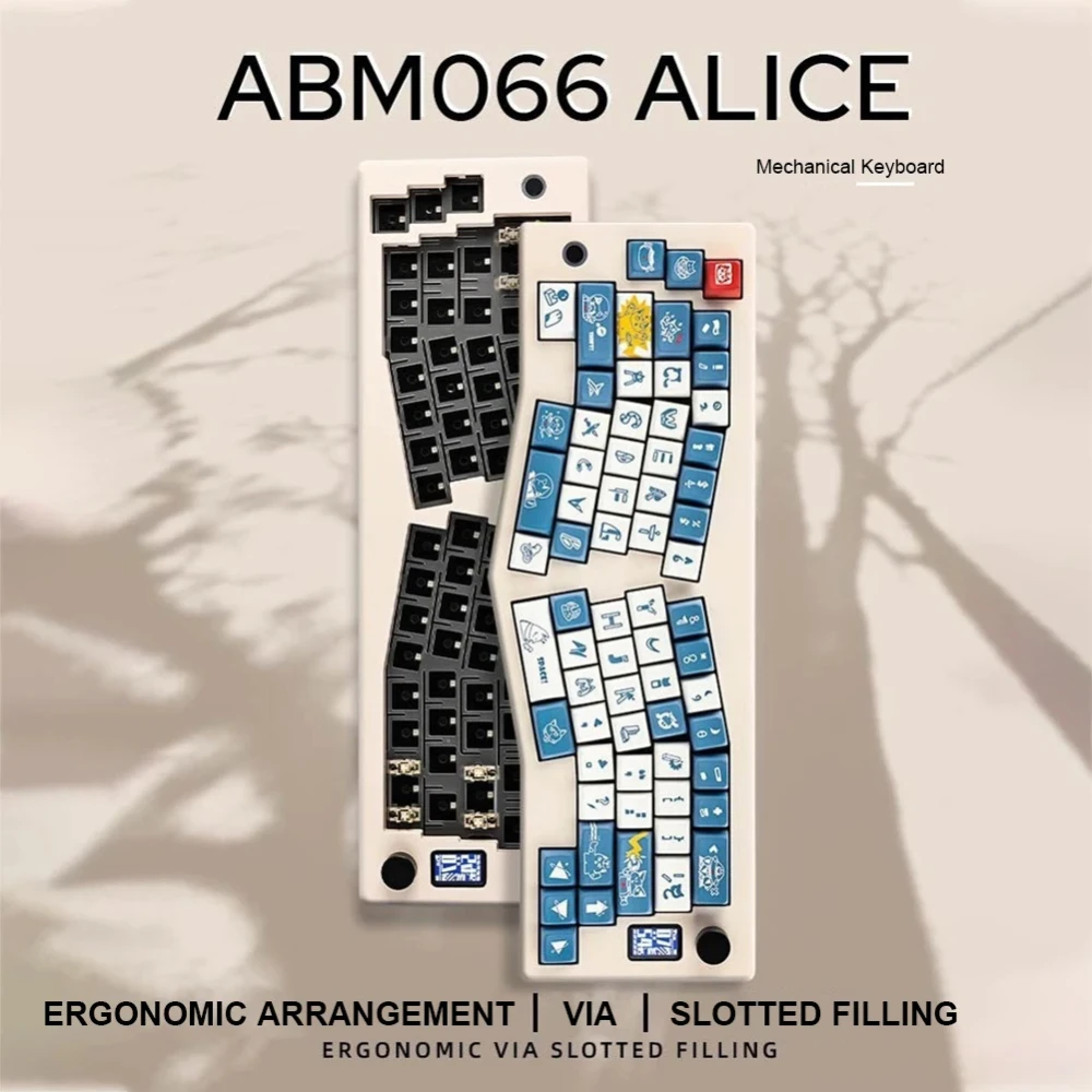 

ABM066 Alice Mechanicl Keyboard Kit 3mode Bluetooth/2.4Ghz/ Type-C Gasket Structure with Konb VIA-programmable Customized Kit