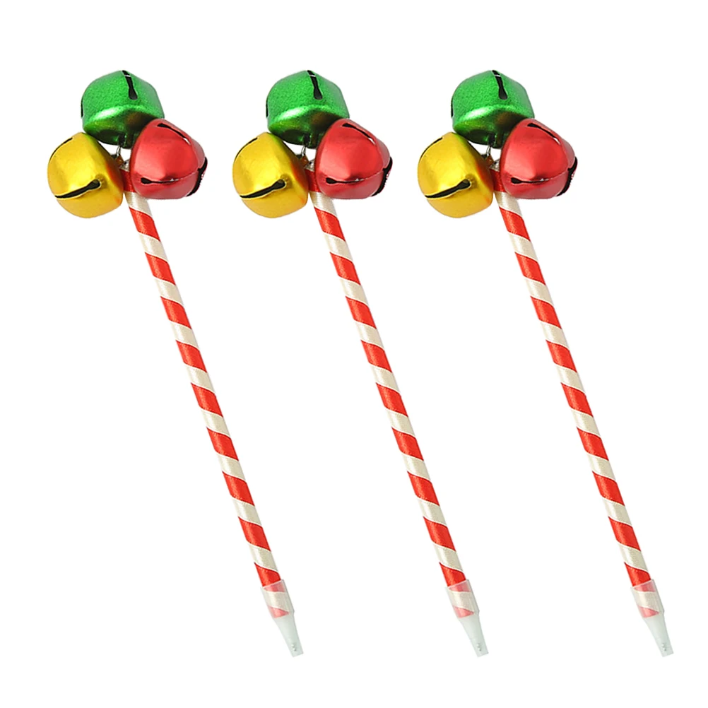 

3 Pcs Bell Pen Christmas Bells Supplies Candy Cane Metal Colored Ballpoint Pens Student Adorable Decor
