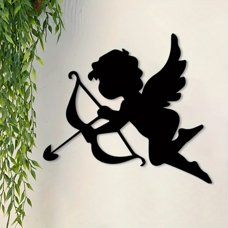 Cupid Vintage Iron Wall Art Metal Statue Bow Arrow Design Weather Resistant Romantic Home Garden Patio Decor