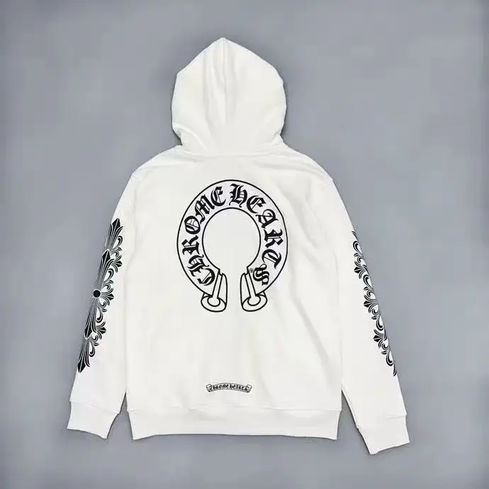 2025 Trendy Brand Autumn/Winter Sanskrit Letter Printed Cross Horseshoe Hooded Zipper Cardigan Coat Men's and Women's Hoodies