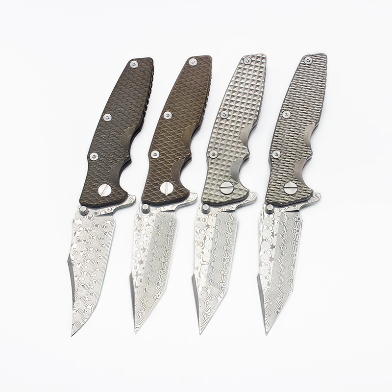 EVIL EYES Custom High Quality Folding Knife Hinderer Eklipse Real Damascus Blade Ti Handle Pocket EDC Outdoor Survival Tools