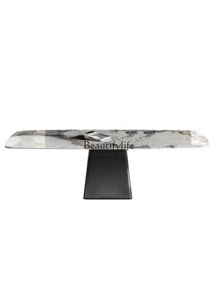 

lItalian light luxury rock slab dining table rectangular stainless steel rock slab
