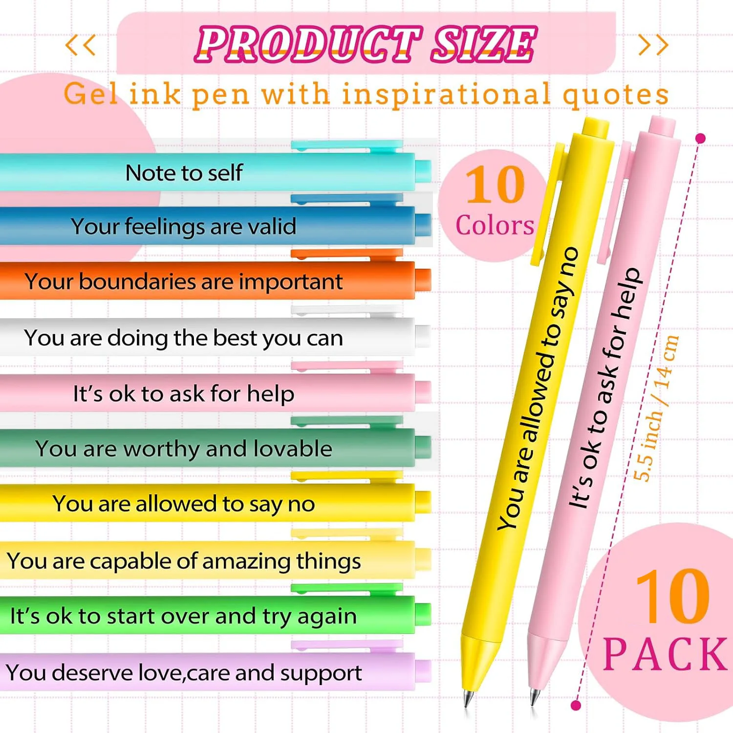 10 Pcs Gel Ink Pens Motivational Pen for Coworkers Inspirational Quote Pen Retractable Rolling Ball Smooth Writing for School Su