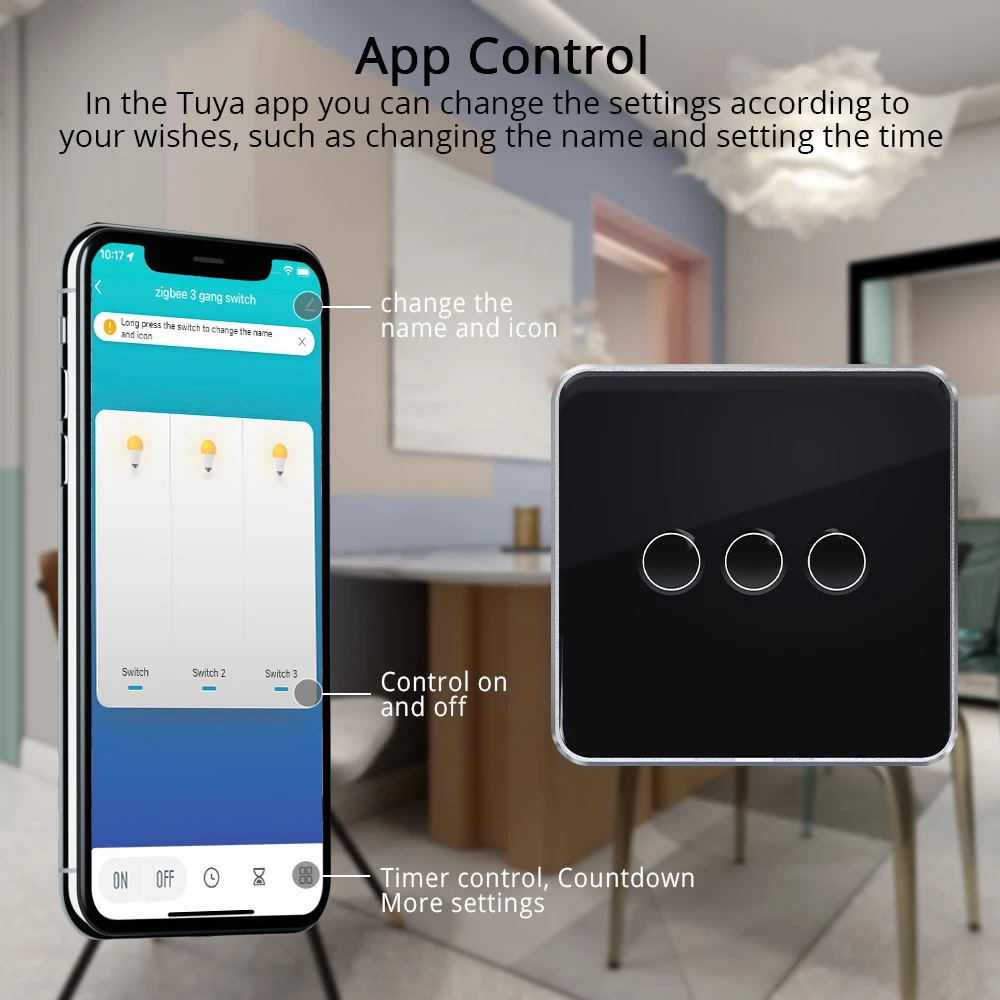 Yagusmart Zigbee Switch EU Touch Panel Work with Tuya Smart Life app Alexa Google Home Voice Control Smart Light Switch