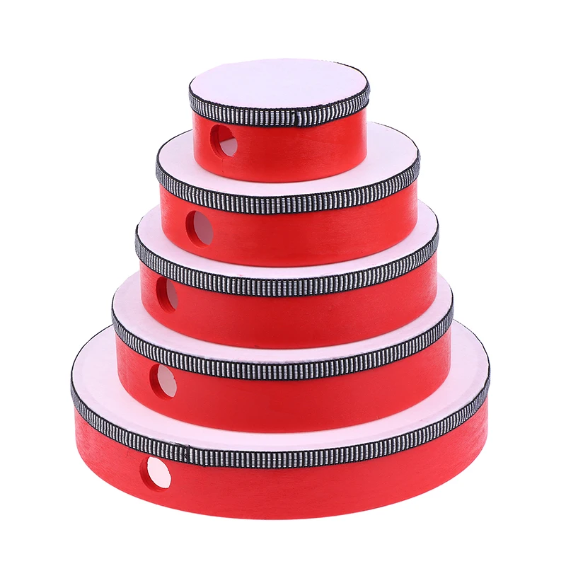 Kids Wooden Hand Drum Music Percussion Instrument Red Handheld Percussion Hand Drum Educational Toys Hand Beat 10-25cm