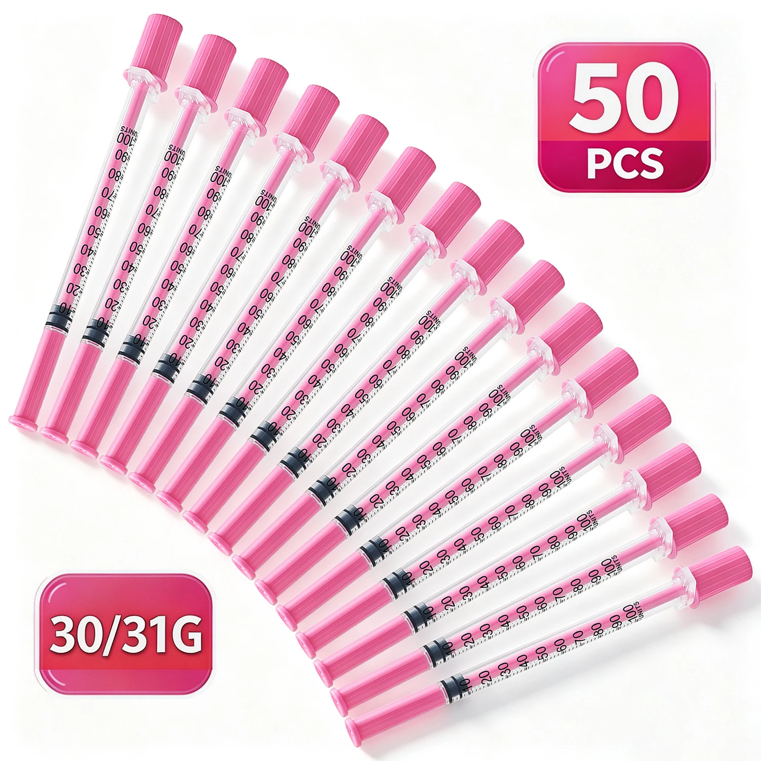 50/100PCS 1ml Pink Disposable Insulin Syringe 30G 31G 8mm Needle Sterile Hypodermic Injection Syringe Individual Pack
