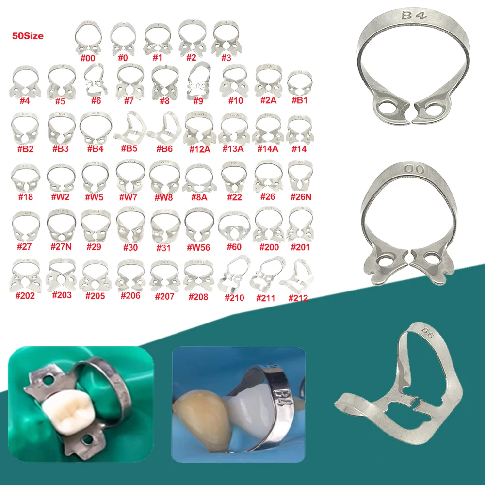 50 types stainless steel dental rubber dam clamps for endodontic orthodontic treatment isolation tools dental supplies