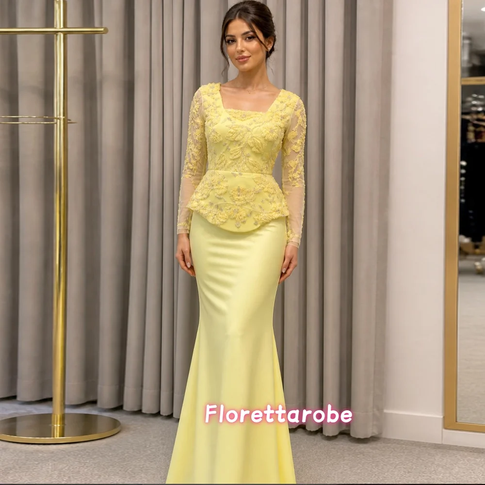 

Mermaid Mother of the Bride Dress Elegant Square Collar Floor Length Appliques Wedding Guest Gown Customized