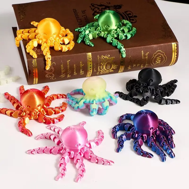 12cm 3D 프린트 문어 피규어 유연한 관절 가정 사무실 책상 장식 해양 동물 테이블 장식품 이상적인 선물 장난감