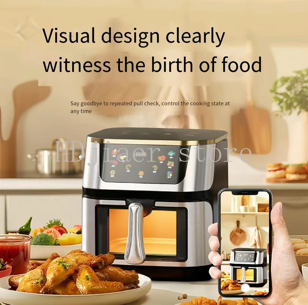 

2025 Stainless Steel Touch-Screen Electric Air Fryer – Large Capacity for Home Use