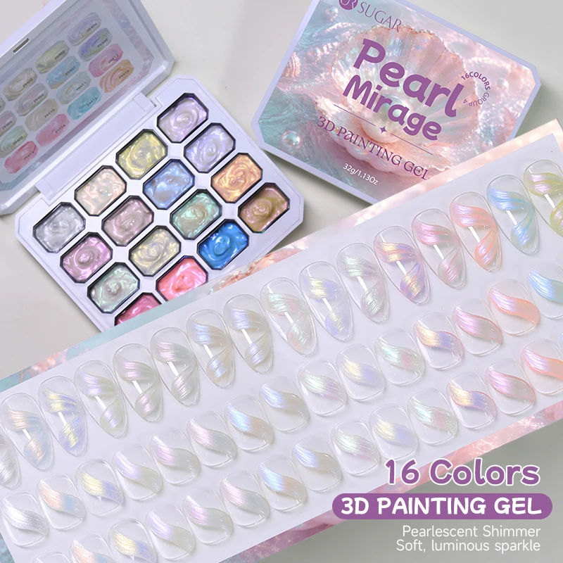UR SUGAR 16 Colors Aurora Texture 3D Painting Gel Palette For Nail Art Relief Design Gradient Stamping UV/LED Soak Off