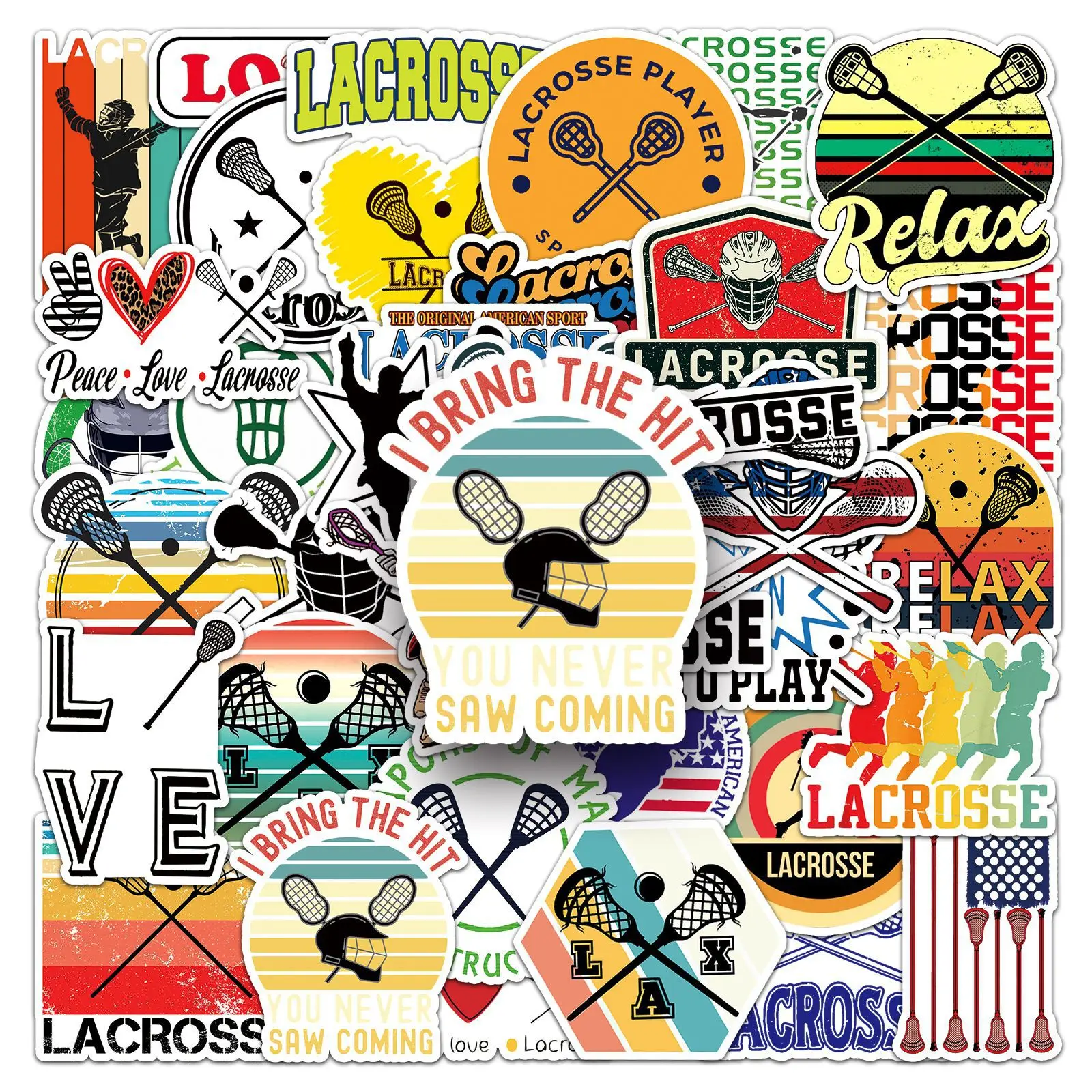 50pcs Love Lacrosse Stickers For Wall Helmet Laptop Waterproof Removable Sticker