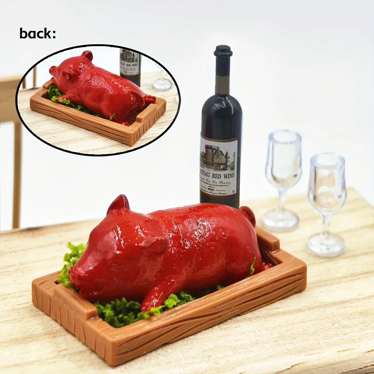 6Pcs 1:12 Dollhouse Wine & Food Set, Mini Pig Duck Chicken Turkey Model, DIY Miniature Scene Decor, Holiday Gift